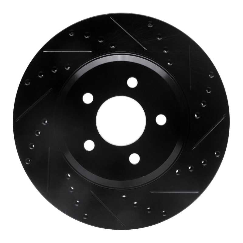 Ford Mustang Brake Rotor (1) - Front Right - R1 Concepts - Drilled & Slotted - Black - `05-`14